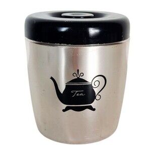 Vintage MCM 60s West Bend Metallic Silver Aluminum TEA Lidded Canister